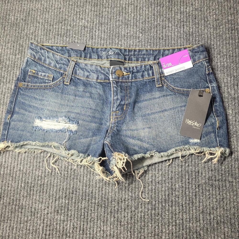NWT‎ Mossimo Blue Denim Mid Rise Midi Cutoff Shorts Size 6/28